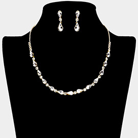 Teardrop Stone Cluster Accented Rhinestone Paved Necklace