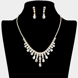 Teardrop Stone Cluster Pointed Rhinestone Paved Necklace