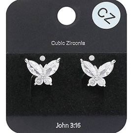 CZ Stone Butterfly Stud Earrings