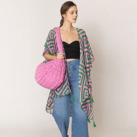 Geometric Print With Tassel Kimono Poncho