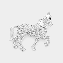 Rhinestone Paved Horse Pin Brooch