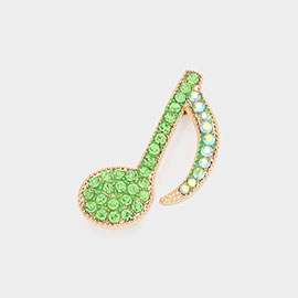 Rhinestone Paved Musical Note Pin Brooch