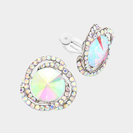 Round Stone Accented Evening Clip On Earrings