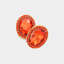 Oval Crystal Stone Evening Earrings