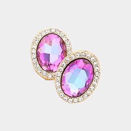 Oval Crystal Stone Evening Earrings