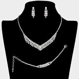 Rhinestone Paved V Shaped Necklace Jewelry Set