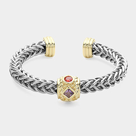 CZ Stone Pointed Charm Cuff Bracelet