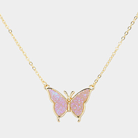 Butterfly Druzy Pendant Necklace