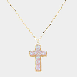 Druzy Cross Pendant Necklace