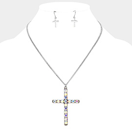 Stone Paved Cross Pendant Necklace