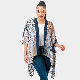 Patchwork Floral Print Kimono Poncho