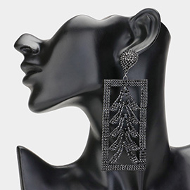 Rhinestone Paved Oversized Frame Evening Earrings