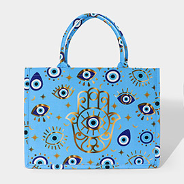 Evil Eye Hamsa Hand Printed Tote Bag