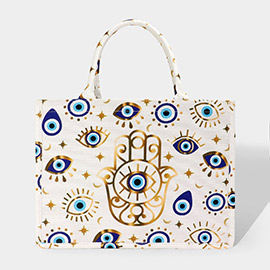 Evil Eye Hamsa Hand Printed Tote Bag