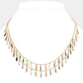 Metal Leaf Station Double Layered Necklace