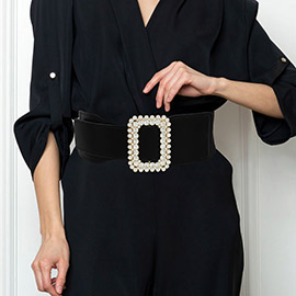 Round Stone Cluster Embellished Buckle Elastic Belt