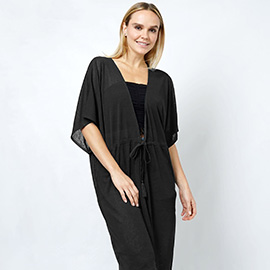 Drawstring Jersey Kimono Cardigan