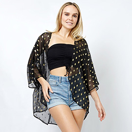 Dot Foil Print Sheer Kimono Poncho