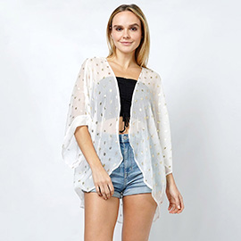 Dot Foil Print Sheer Kimono Poncho