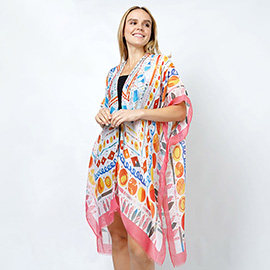 Abstract Print Kimono Poncho