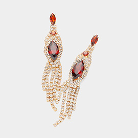 Marquise CZ Stone Pointed Stone Paved Fringe Evening Earrings