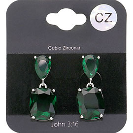 CZ Teardrop Rectangle Stone Cluster Dangle Evening Earrings