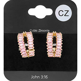 CZ Baguette Stone Cluster Split Evening Hoop Earrings