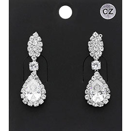 CZ Teardrop Stone Dangle Evening Earrings