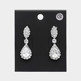 CZ Teardrop Stone Pointed Evening Dangle Earrings