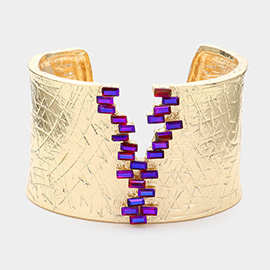 Baguette Stone Pointed Textured Metal Cuff Bracelet