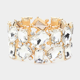 Rectangle Round Glass Stone Cluster Stretch Evening Bracelet