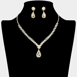 Teardrop Stone Pointed Rhinestone Paved Necklace