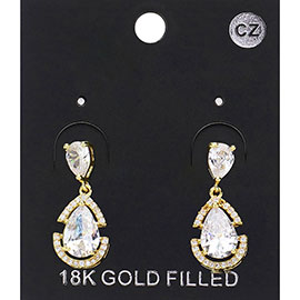 18K Gold Filled CZ Teardrop Stone Dangle Evening Earrings