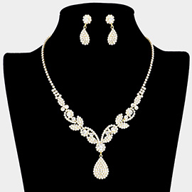 Teardrop Stone Pendant Pointed Rhinestone Paved Vine Necklace