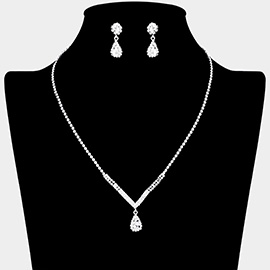 Teardrop Stone Pointed Pendant Rhinestone Paved Necklace