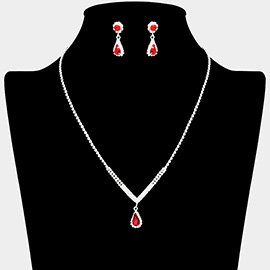 Teardrop Stone Pointed Pendant Rhinestone Paved Necklace