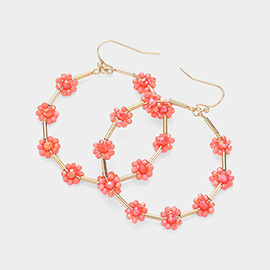 Flower Faceted Beaded Open Round Dangle Earrings