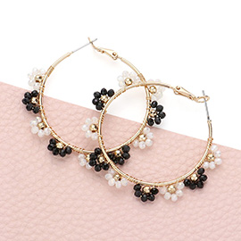 Flower Faceted Beaded Hoop Earrings