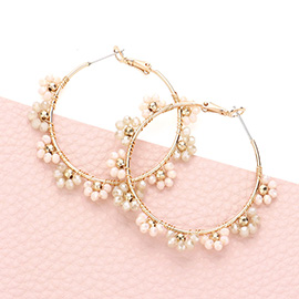 Flower Faceted Beaded Hoop Earrings