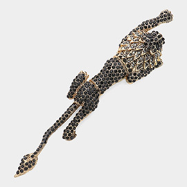 Rhinestone Paved Lion Pin Brooch