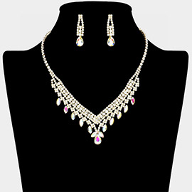 Teardrop Marquise Stone Pointed Rhinestone Paved Necklace