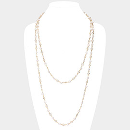 Pearl Clear Bezel Station Long Necklace