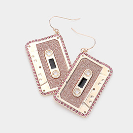 Rhinestone Rim Cassette Tape Dangle Earrings