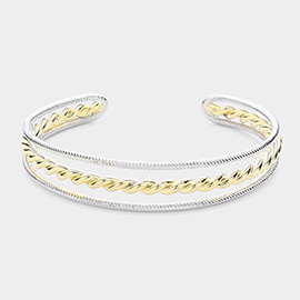 Two Tone Twisted Metal Cuff Bracelet