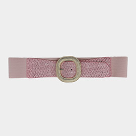 Textured Metal Buckle Accented Braided Elastic Belt