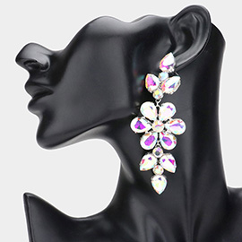 Flower Glass Stone Cluster Accented Evening Earrings