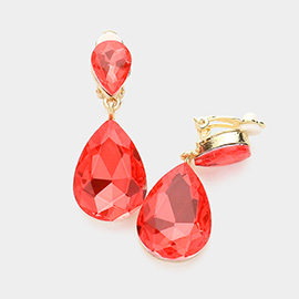 Double Teardrop Stone Link Clip on Evening Earrings