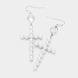 Pearl Cross Dangle Earrings