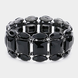 Marquise Square Stone Cluster Stretch Evening Bracelet