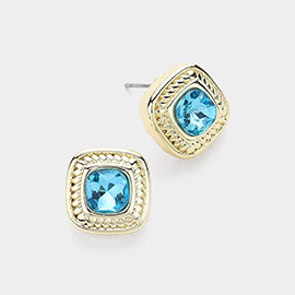 14K Gold Plated Stone Paved Square Stud Earrings